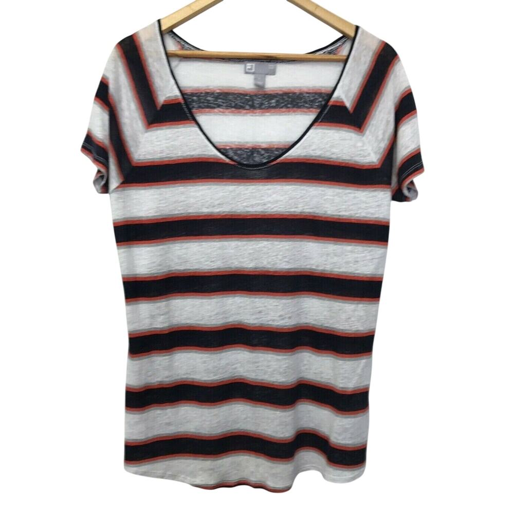 JCP Top Womens Large Linen White Blue Red Gray Striped
